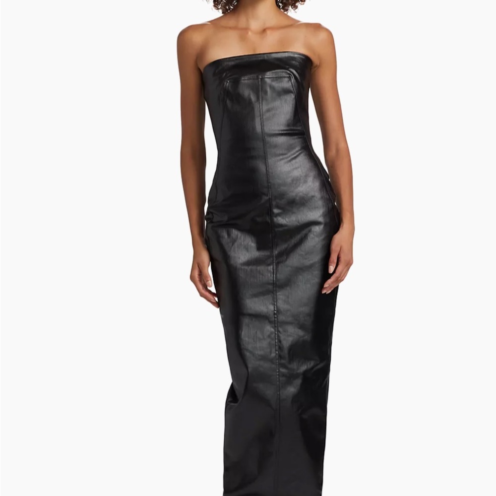 Rick Owen’s long denim bustier gown.
